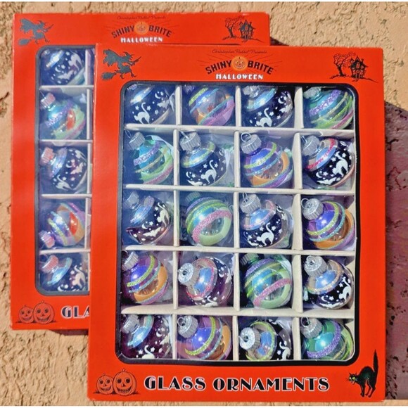 Radko Shiny Brite Halloween BATS & CATS Glass 1.5" Ornaments 2 boxes of 20 - Picture 1 of 4
